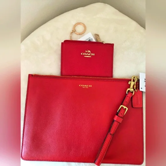 COACH NY Leather Zippered Pouch Clutch Tablet Sleeve Scarlet Red NWT - Picture 15 of 15